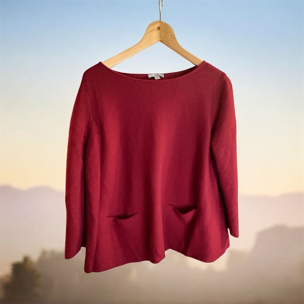 COS Sweater Top Womens M Red/Berry Boat Neck Knit Wool Pullover Boxy